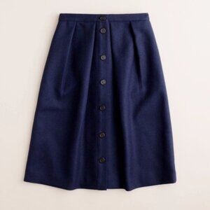 EUC J.Crew Double Serge Wool Fit Flare Button Skirt Navy Blue Size 0